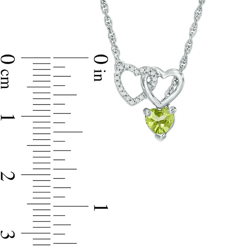 5.0mm Heart-Shaped Peridot and Natural Diamond Accent Double Heart Lariat Necklace in Sterling Silver - 17.5