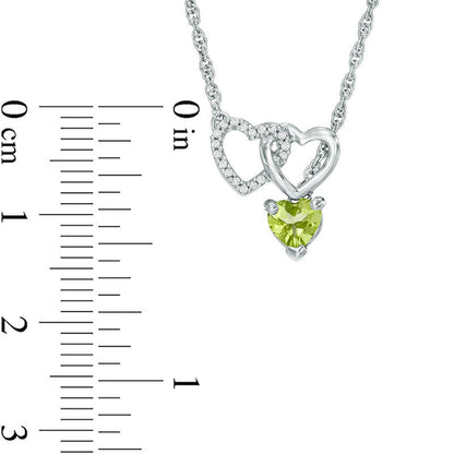 5.0mm Heart-Shaped Peridot and Natural Diamond Accent Double Heart Lariat Necklace in Sterling Silver - 17.5