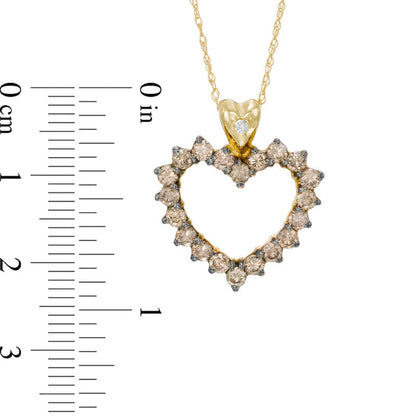 1 CT. T.W. Champagne and White Natural Diamond Heart Pendant in 10K Yellow Gold