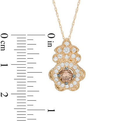 0.88 CT. T.W. Champagne and White Natural Diamond Flower Pendant in 14K Gold