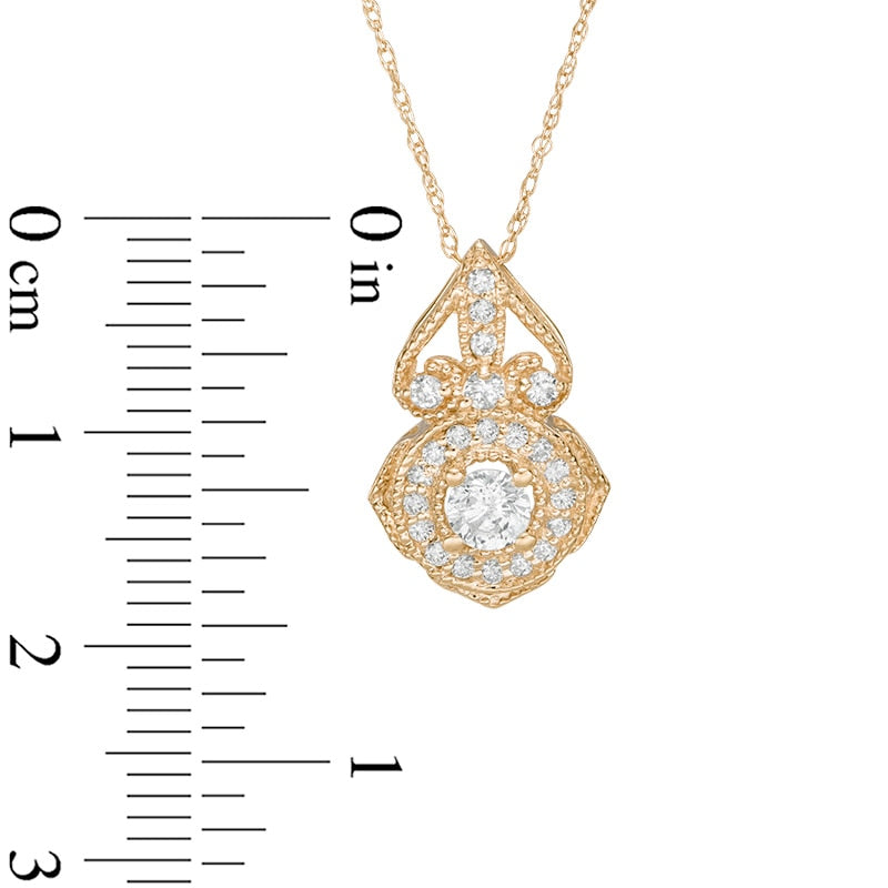 0.5 CT. T.W. Natural Diamond Antique Vintage-Style Flower Pendant in 14K Gold