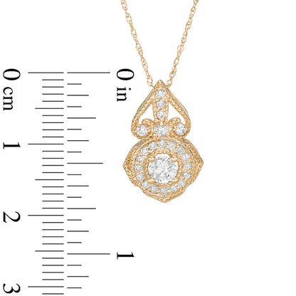 0.5 CT. T.W. Natural Diamond Antique Vintage-Style Flower Pendant in 14K Gold