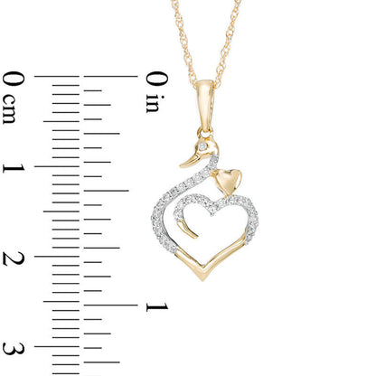 0.1 CT. T.W. Natural Diamond Swan Heart Pendant in 10K Yellow Gold