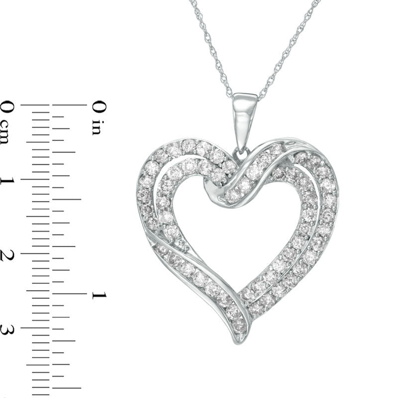 2 CT. T.W. Natural Diamond Crossover Heart Pendant in 10K White Gold