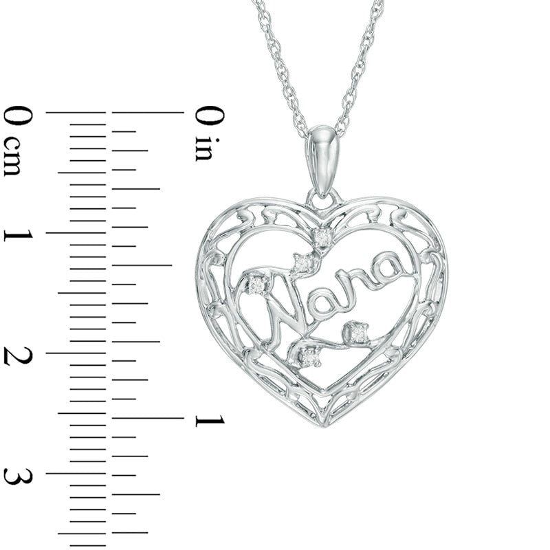 0.05 CT. T.W. Natural Diamond Nana" Filigree Border Heart Pendant in Sterling Silver"