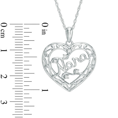 0.05 CT. T.W. Natural Diamond Nana" Filigree Border Heart Pendant in Sterling Silver"