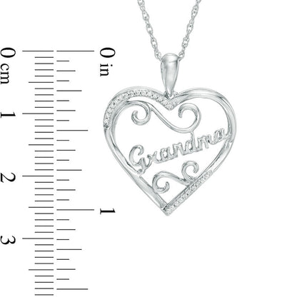 0.07 CT. T.W. Natural Diamond Grandma" Heart Pendant in Sterling Silver"