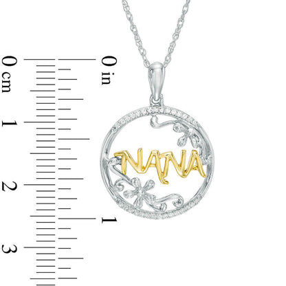0.1 CT. T.W. Natural Diamond NANA" Flower Circle Pendant in Sterling Silver and 10K Yellow Gold"