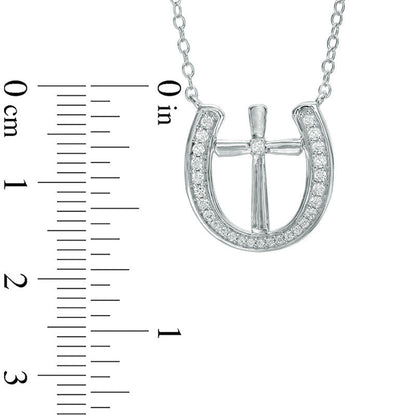 0.2 CT. T.W. Natural Diamond Cross in Horseshoe Necklace in Sterling Silver