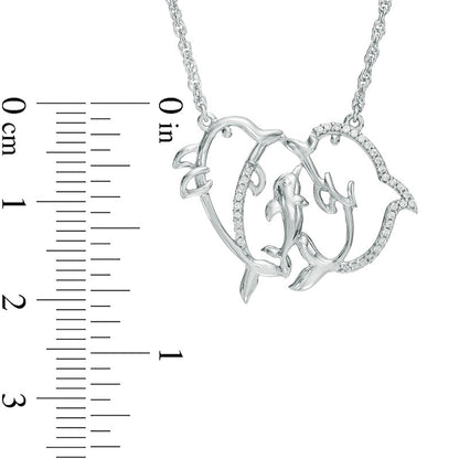 0.1 CT. T.W. Natural Diamond Dolphin Family Necklace in Sterling Silver - 17