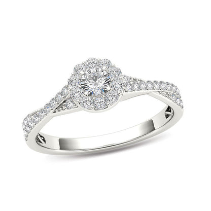 1/2 CT. T.W. Diamond Frame Twist Shank Engagement Ring in 14K White Gold