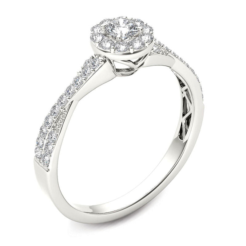1/2 CT. T.W. Diamond Frame Twist Shank Engagement Ring in 14K White Gold