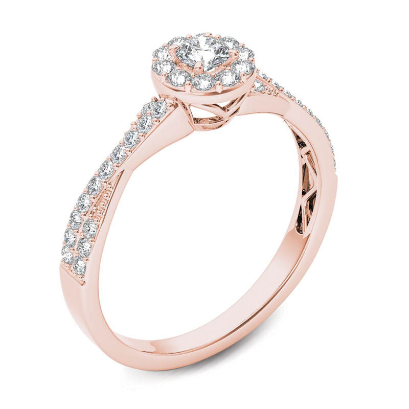1/2 CT. T.W. Diamond Frame Twist Shank Engagement Ring in 14K Rose Gold