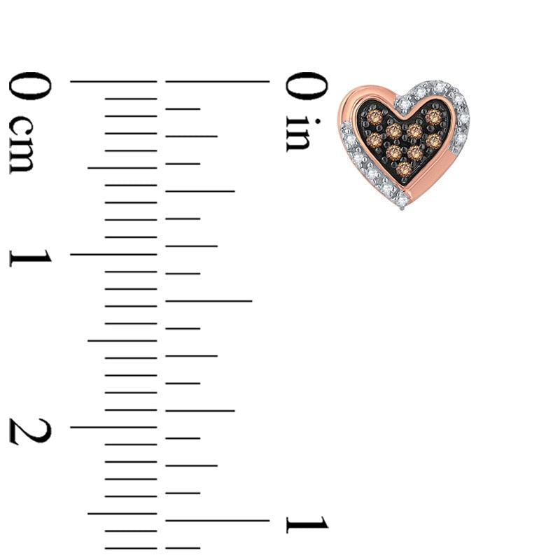 Champagne and White Diamond Accent Heart Stud Earrings in 10K Rose Gold