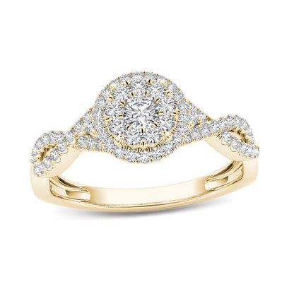 1/2 CT. T.W. Diamond Double Frame Crossover Engagement Ring in 14K Gold