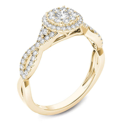 1/2 CT. T.W. Diamond Double Frame Crossover Engagement Ring in 14K Gold