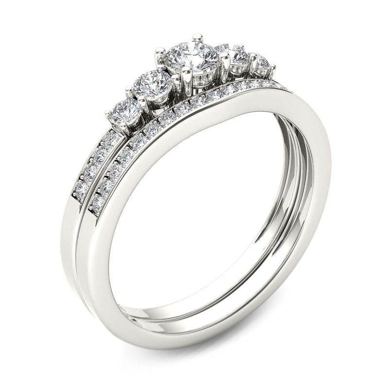 1/2 CT. T.W. Diamond Five Stone Bridal Engagement Ring Set in 14K White Gold
