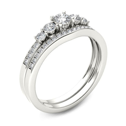 1/2 CT. T.W. Diamond Five Stone Bridal Engagement Ring Set in 14K White Gold