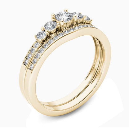 1/2 CT. T.W. Diamond Five Stone Bridal Engagement Ring Set in 14K Gold