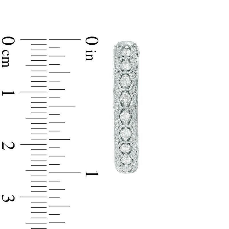 0.88 CT. T.W. Diamond Geometric Milgrain Hoop Earrings in 10K White Gold