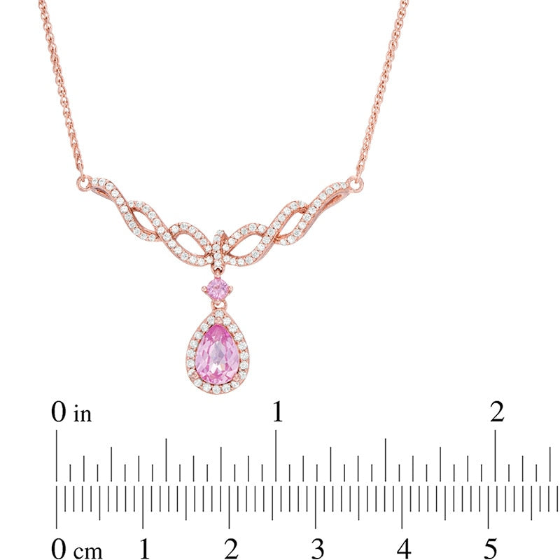 Pear-Shaped Lab-Created Pink and White Sapphire Braid Necklace in Sterling Silver and 14K Rose Gold Plate - 17