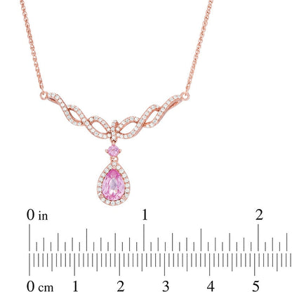 Pear-Shaped Lab-Created Pink and White Sapphire Braid Necklace in Sterling Silver and 14K Rose Gold Plate - 17
