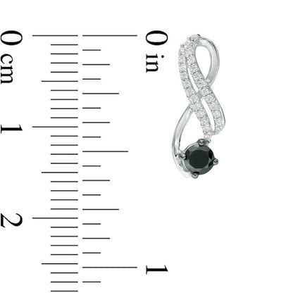 0.5 CT. T.W. Enhanced Black and White Diamond Ribbon Two Row Drop Earrings in 10K White Gold