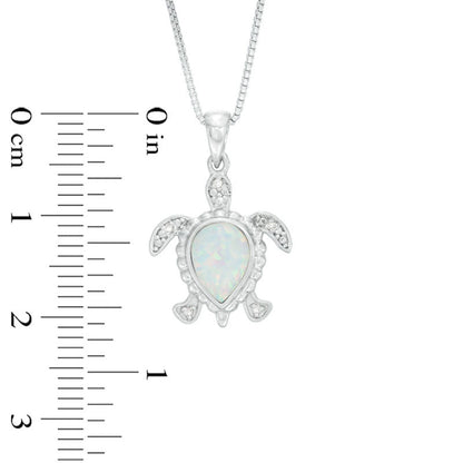 Lab-Created Opal and Diamond Accent Beaded Sea Turtle Pendant in Sterling Silver