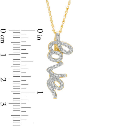 Natural Diamond Accent Cursive love" Pendant in Sterling Silver with Yellow Rhodium"