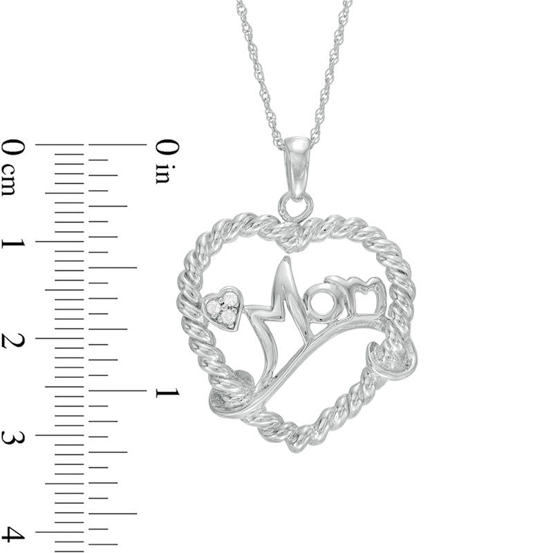 Natural Diamond Accent Mom" Heart Necklace in Sterling Silver"