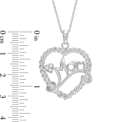 Natural Diamond Accent Mom" Heart Necklace in Sterling Silver"