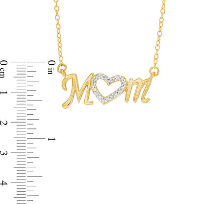 0.1 CT. T.W. Natural Diamond Mom" Heart Necklace in Sterling Silver with Yellow Rhodium"