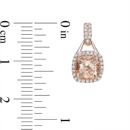 6.0mm Cushion-Cut Morganite and 0.25 CT. T.W. Diamond Frame Drop Earrings in 10K Rose Gold