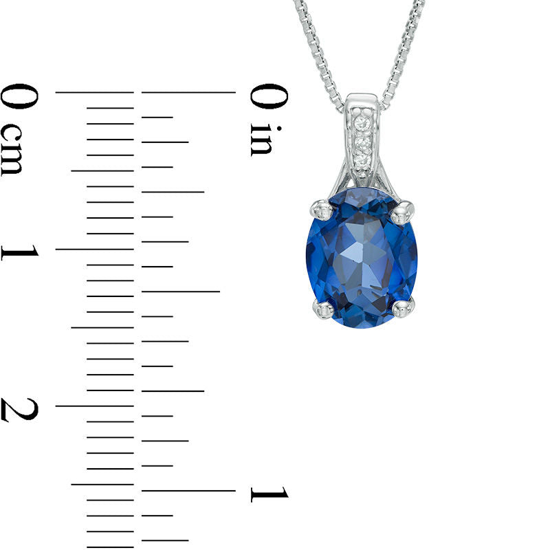 Oval Lab-Created Blue Sapphire and Diamond Accent Pendant in Sterling Silver