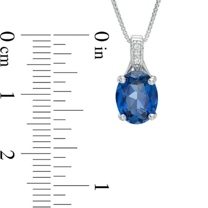 Oval Lab-Created Blue Sapphire and Diamond Accent Pendant in Sterling Silver