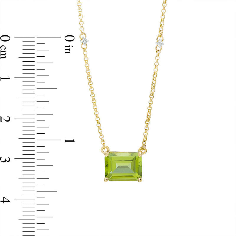 Emerald-Cut Peridot and Natural Diamond Accent Necklace in 10K Yellow Gold