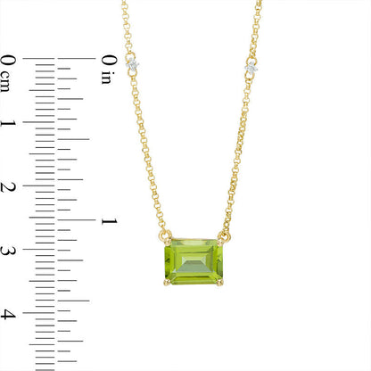 Emerald-Cut Peridot and Natural Diamond Accent Necklace in 10K Yellow Gold