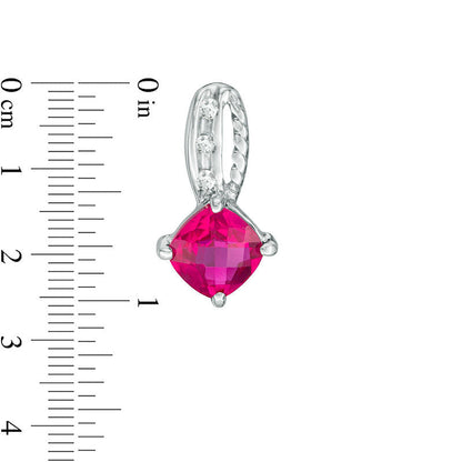 5.0mm Cushion-Cut Lab-Created Ruby and Diamond Accent Rope Drop Earrings in 10K White Gold