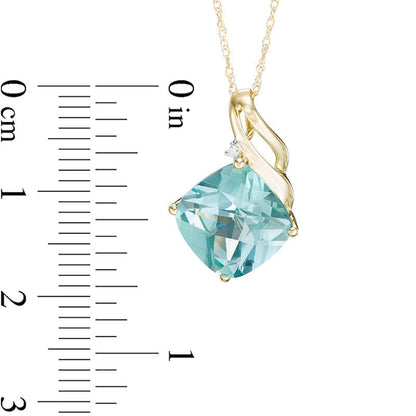 10.0mm Cushion-Cut Lab-Created Green Paraiba Tourmaline and Diamond Accent Pendant in 10K Yellow Gold