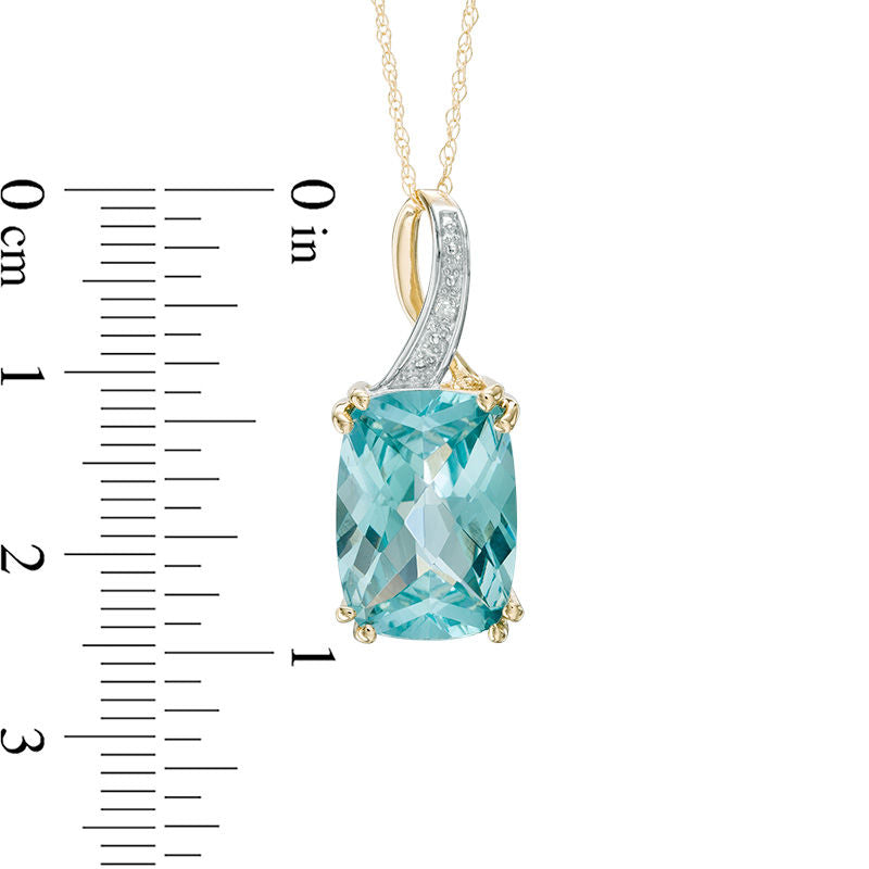 Cushion-Cut Lab-Created Green Paraiba Tourmaline and Diamond Accent Pendant in 10K Yellow Gold