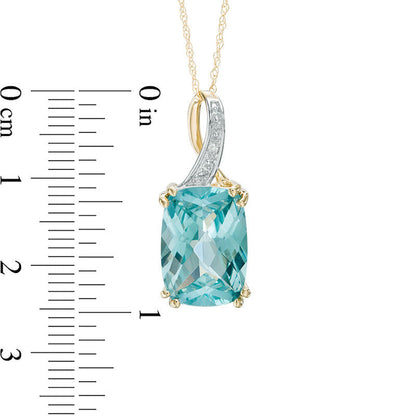 Cushion-Cut Lab-Created Green Paraiba Tourmaline and Diamond Accent Pendant in 10K Yellow Gold