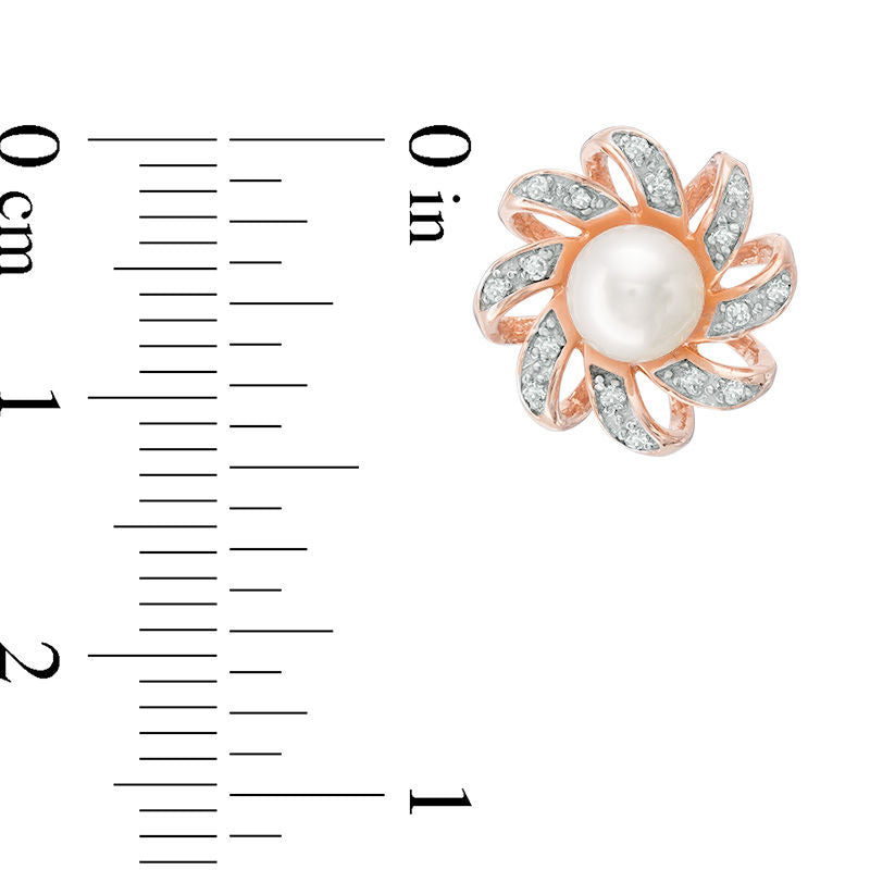 6.0mm Cultured Freshwater Pearl and 0.17 CT. T.W. Diamond Pinwheel Stud Earrings in 10K Rose Gold