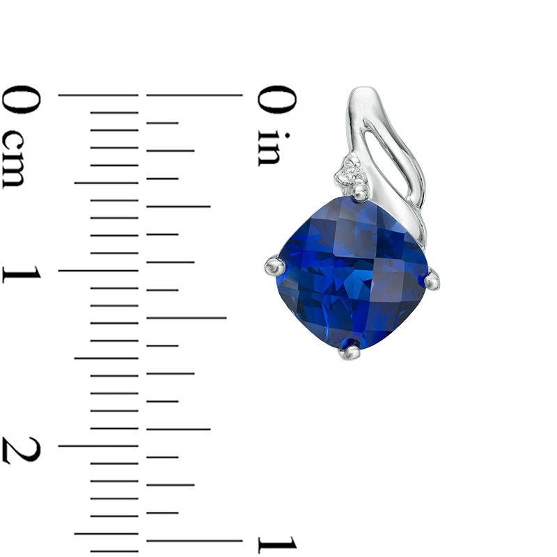 8.0mm Cushion-Cut Lab-Created Blue Sapphire and Diamond Accent Drop Earrings in 10K White Gold