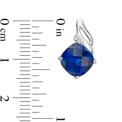 8.0mm Cushion-Cut Lab-Created Blue Sapphire and Diamond Accent Drop Earrings in 10K White Gold