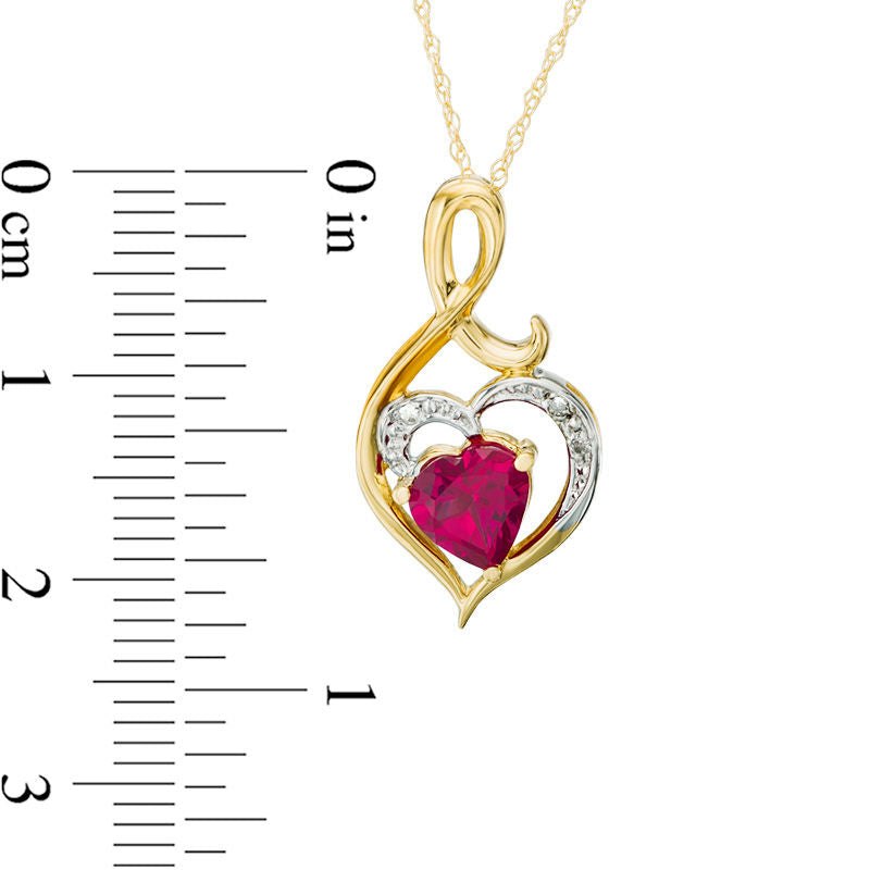 6.0mm Heart-Shaped Lab-Created Ruby and Diamond Accent Pendant in 10K Yellow Gold