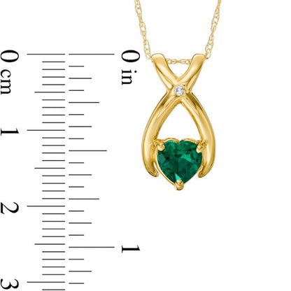 6.0mm Heart-Shaped Lab-Created Emerald and Diamond Accent Wishbone Pendant in 10K Yellow Gold