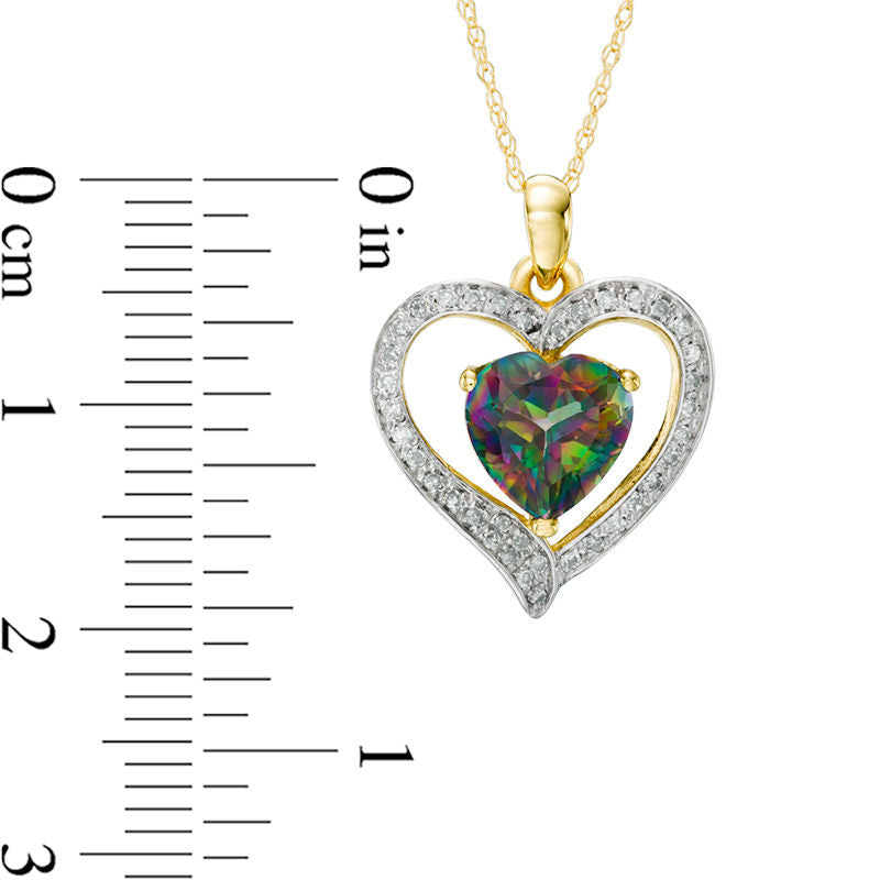 8.0mm Mystic Fire« Topaz and 0.17 CT. T.W. Natural Diamond Heart Pendant in 10K Yellow Gold