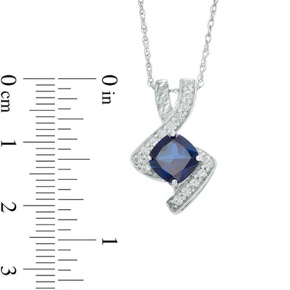 7.0mm Cushion-Cut Lab-Created Blue and White Sapphire Bypass Pendant in Sterling Silver