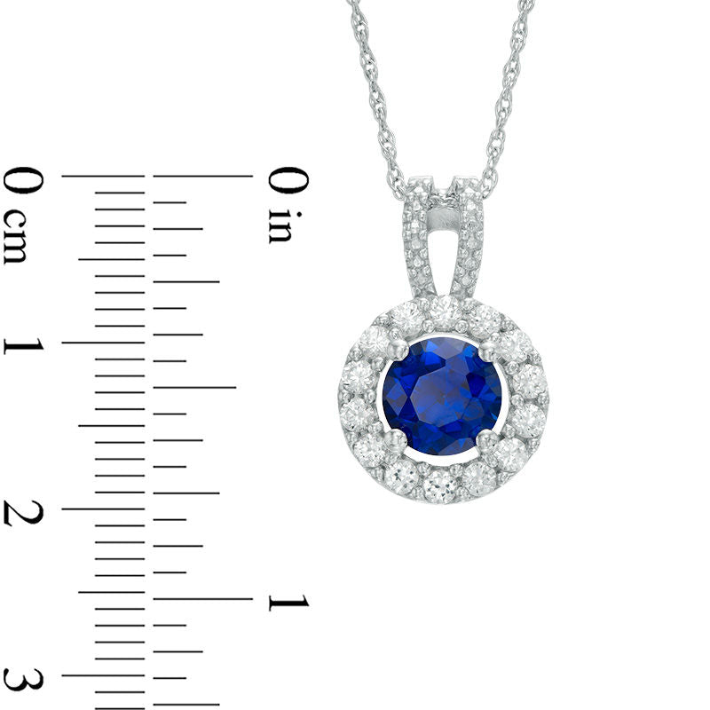 7.0mm Lab-Created Blue and White Sapphire Frame Pendant in Sterling Silver