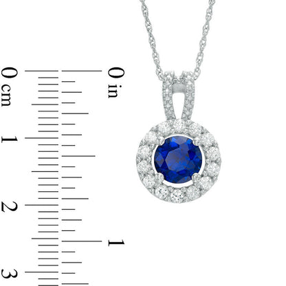 7.0mm Lab-Created Blue and White Sapphire Frame Pendant in Sterling Silver